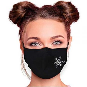 Alsino Mundschutz Schwarz Baumwolle Strass Alltagsmaske mit Glitzersteinchen Herren Damen