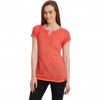 SUPERDRY Burnout Notch Neck Pocket TEE, Top para Mujer, Rojo