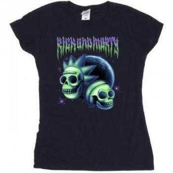 T-shirt in cotone blu navy con teschio spaziale per donna Rick And Morty
