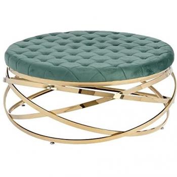 Mesa Centro Tapizada Capitonné Terciopelo y Acero Inoxidable Verde