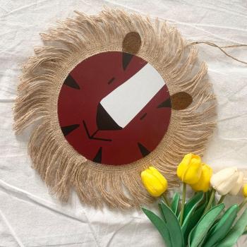 Nordic Hand Woven Straw Animal Wall Hanging - Lion & Tiger