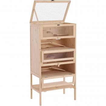 PawHut Gabbia per Criceti Roditori Porcellini d'India in Legno Massello Tetto Apribile 4 Ripiani Collegati con Rampe 60x40x120cm Aosom