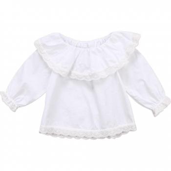 Spring Autumn Baby Girls Casual T-shirt with Lace Ruffled Collar 0-24M