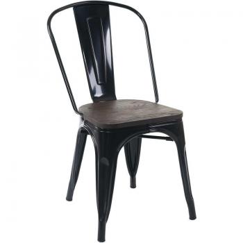 Sedile Industriale Bistrot in Legno con Schienale Metallizzato Nera HHG 893