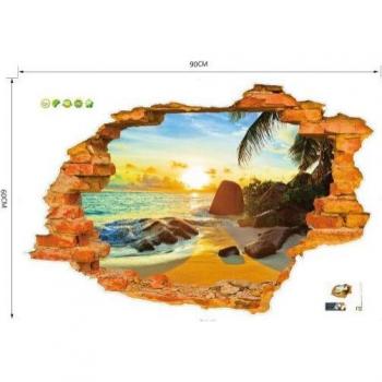 3D Broken Sunset Scenery Seascape Island Removable Wall Sticker
