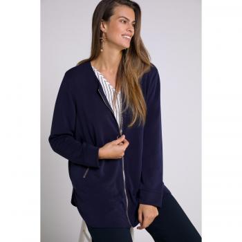 Felpa blu con zip e dettagli dorati, scollo a girocollo, donna, taglia 52/54, fibra sintetica/poliestere