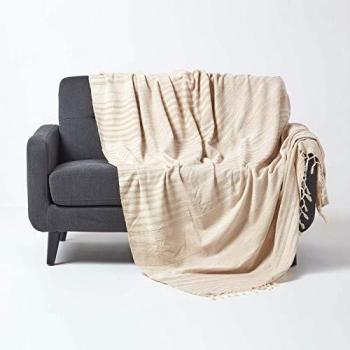 Jeté de canapé en coton chenille tie-dye beige, 150 x 200 cm