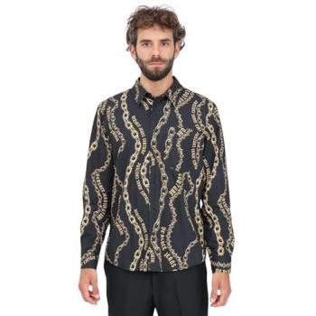 Camicia in cotone nera Versace Jeans Couture uomo taglia 48 con motivo Chain Couture