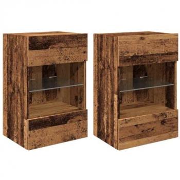 Mobili TV a Parete con Illuminazione LED 2pz in Legno Antico 40x30x60,5 cm