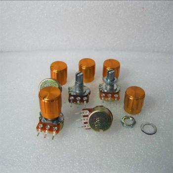 50pcs WH148 B1K Linear Volume Potentiometer 15mm Shaft with Nuts, Washers, and 50 Aluminum Knobs