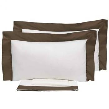 Set Lenzuola Matrimoniali Marrone Raffinato con Bordi in Raso Eveline