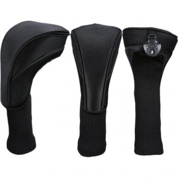 Golf Club Head Covers for Driver 1 3 5 - Black Fairway Woods Set