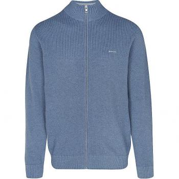 GANT Pull zippé en piqué de coton bleu denim mélangé pour homme L