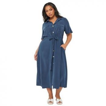 Women's Blue Chambray Shirt Dress with Tie Waist – 16