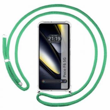 Funda Colgante Transparente para Xiaomi Poco F6 5G con Cordón Verde Agua