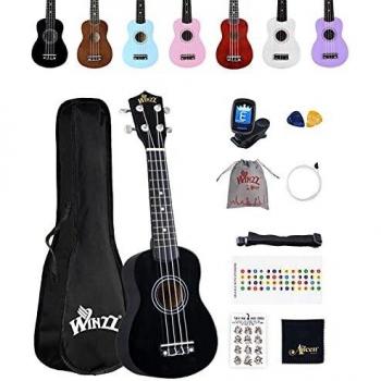 Winzz Soprano Ukulele Starter Kit For Beginners with Bag, Clip-On Tuner, Extra