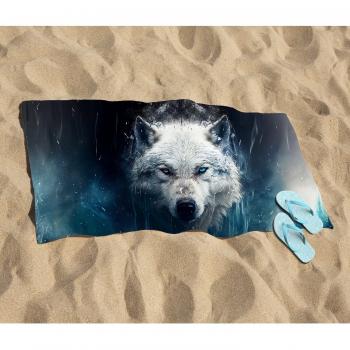 White Wolf Face Splashart Beach Towel