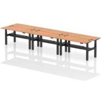 Air 1600 x 600mm Height Adjustable 6 Person Bench Desk Oak Top with Cable Ports