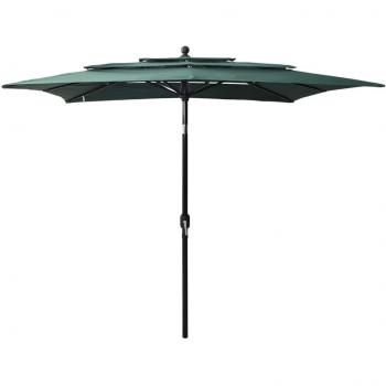 Abri solaire terrasse 3 niveaux – Parasol en aluminium vert, 2,5 × 2,5 m