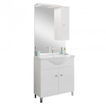 Composizione bagno da terra 75 cm con pensile bianco lucido 76 x 50 x 191 h cm