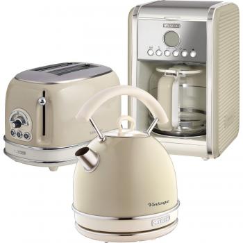 Cream 1.7L Dome Kettle, 2-Slice Toaster, and 12 Cup Drip Filter Coffee Maker