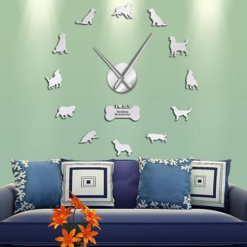 Golden Retriever Wanduhr mit Spiegel und Zauberstabs-Aufklebern