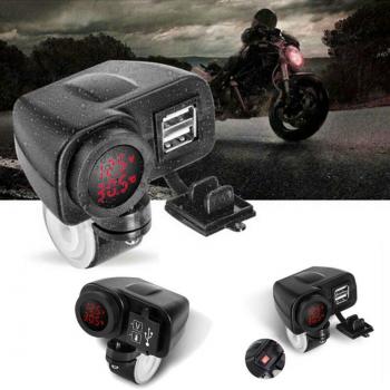 Motorcycle Dual USB Charger 2.1A with Digital Voltmeter