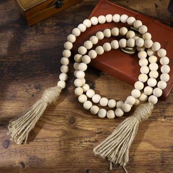 Farmhouse Style Wood Bead Decor with Tassels