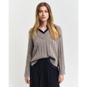 WIDE RIBBED WOOL V-NECK Pullover von GANT in Grau