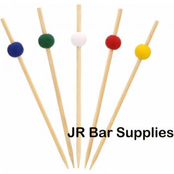 Colorful Bamboo Cocktail Ball Picks 4.75 - Pack of 100 (Blue/Green/Yellow/White/Red)