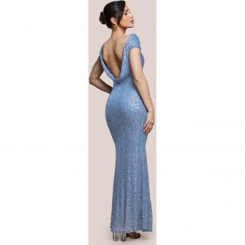 Goddiva Cowl Back Sequin Maxi Dress - Blue