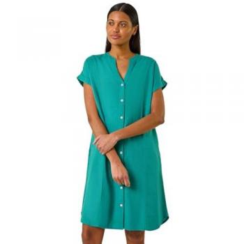 Roman Bright Green Linen Blend Shift Dress (Size 12)
