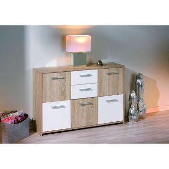 Mobile Soggiorno Buffet Elvezia 115x77x30 cm Rovere e Bianco Laccato