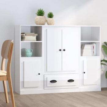 FurniLux Pro – Credenza set di 3 in legno bianco lucido