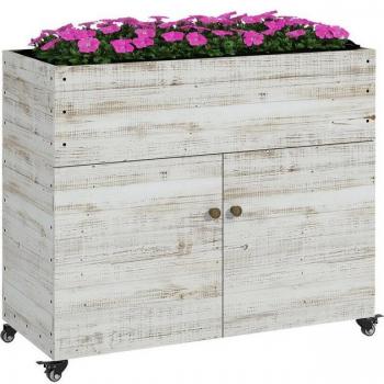 Outsunny Hochbeet 110x50x95 cm – weiß, rollbar, Kräuterbeet