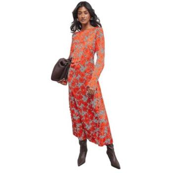 Mid-Length Floral Crinkle Satin Dress, Orange – Women’s – Size 14