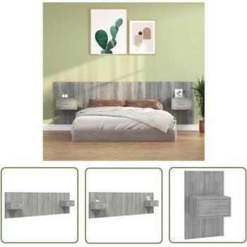 Testiera letto con comodini in legno multistrato grigio Sonoma – armadio integrato