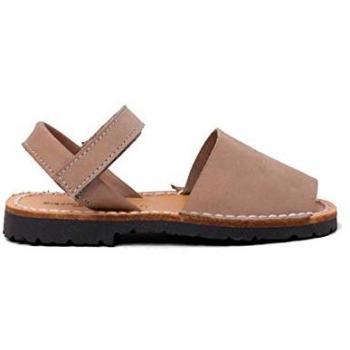Menorquinas Niños Piel Nobuck con Cinta Adhesiva - Pisamonas Talla 25 Color Topo