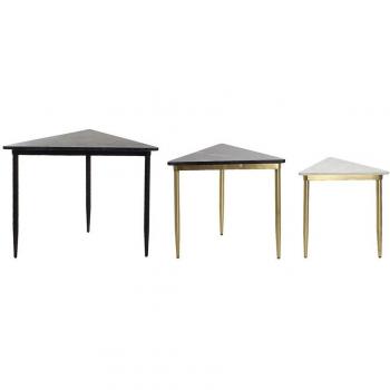 Trio de tables auxiliaires en marbre et métal noir/doré – Set 3 unités