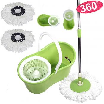 Magic Spin Mop Bucket Whizz Wringer Microfiber Set Cleaner Head 360 Degree Kit Plus 2 Mop Heads