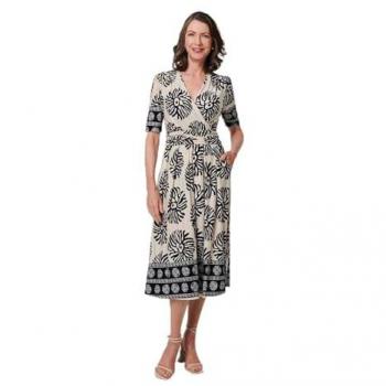 Izabel London Women's Border Print Ruched V‑Neck Midi Dress – Blue (Size 16)