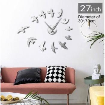 Modern 3D Wall Clock with Animal Mirror Stickers