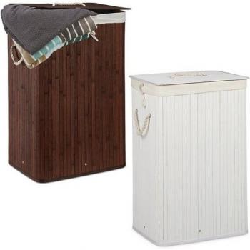 2-Pack Bamboo Hamper Set with Clothes Separator, 83L - Relaxdays