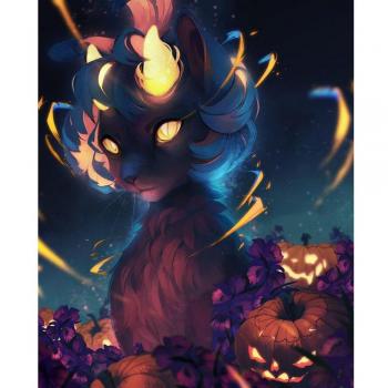 Runder Diamanten-Mosaik „Halloween Katze“ 5D Kreuzstich