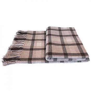 Manta auxiliar plaid cuadros marrón tartán microchenilla 130x170