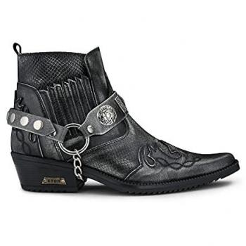 Mens Grey Snakeskin Winklepicker Cowboy Leather Ankle Boots