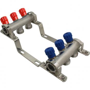 Messing Verteiler 2/3-fach met Blauwe Aansluiting voor Verwarming