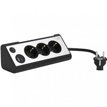 Bloc multiprise 3 prises avec 2 ports USB - Noir