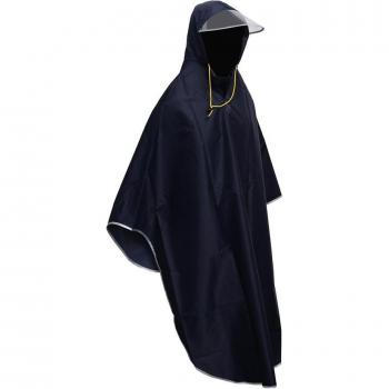 Navy Blue Hooded Rain Poncho for Biking