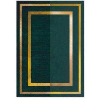 Alfombra Geométrica Dorada Verde Oscuro
